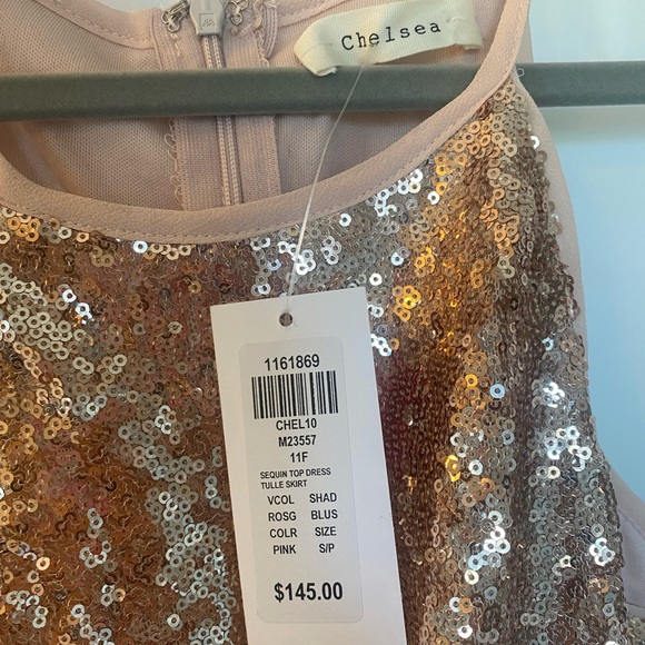 NWT Honey Boutique Sequins Dress With Tulle- Small - Picture 2 of 4